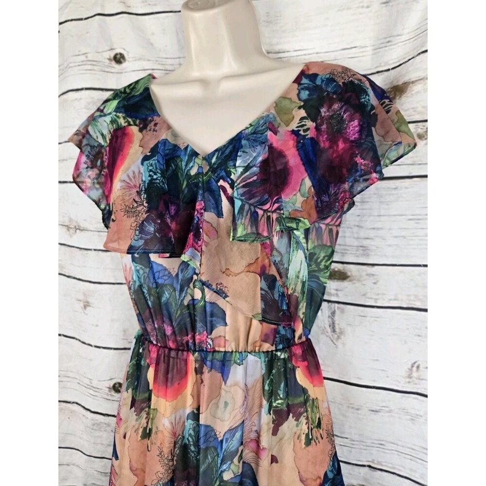 Soft Surroundings Floral Ruffle Maxi Dress L Chiffon Flounce Sleeveless - Picture 3 of 6